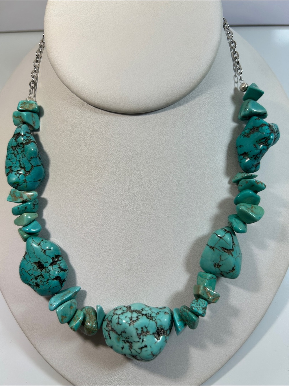 New Artisan Handmade Genuine Chunky Turquoise Nugget Stainless Steel Necklace